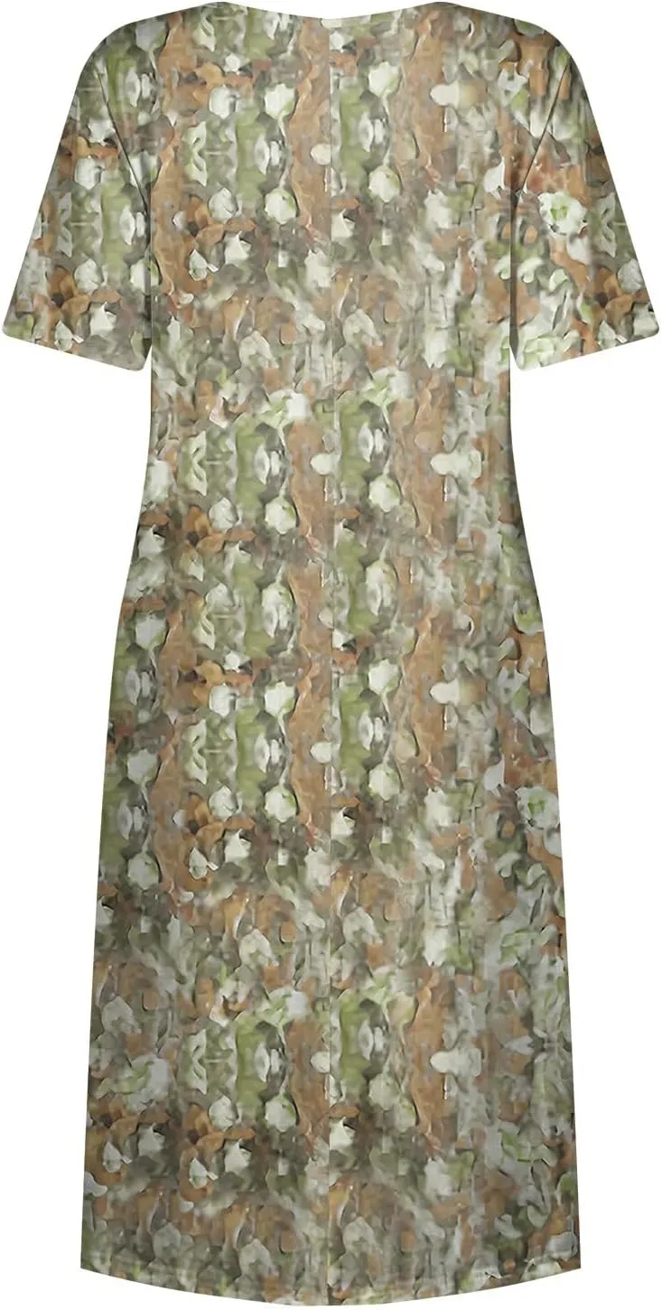 Below The Knee Short Sleeve Cover Up Ladies Dressy Classic Summer Soft Graphic Cotton Dress for Women.