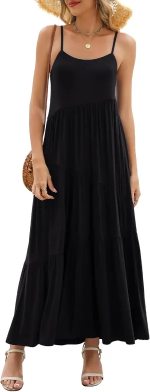 Berydress Summer Dresses for Women 2025 Spaghetti Strap Sundress Flowy Tiered Casual Boho Vacation Long Maxi Sun Dress