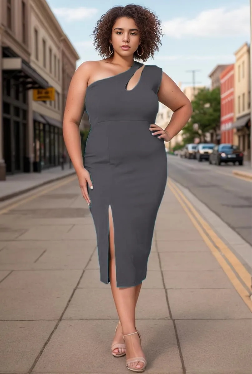 BFFBABY Womens Plus Size One Shoulder Midi Dress Summer Casual Slim Slit Sleeveless Elegant Dress