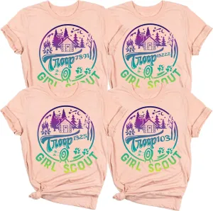 Custom Girl Camping Shirt, Scout Squad T-Shirts, Girl Shirt for Camp with Personalized Troop Number, Girls Camping Crew Tees