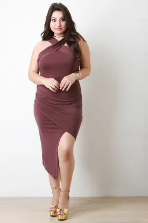 Cutaway Halter Asymmetrical Surplice Dress