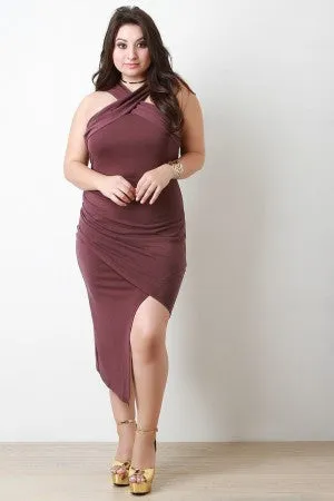 Cutaway Halter Asymmetrical Surplice Dress