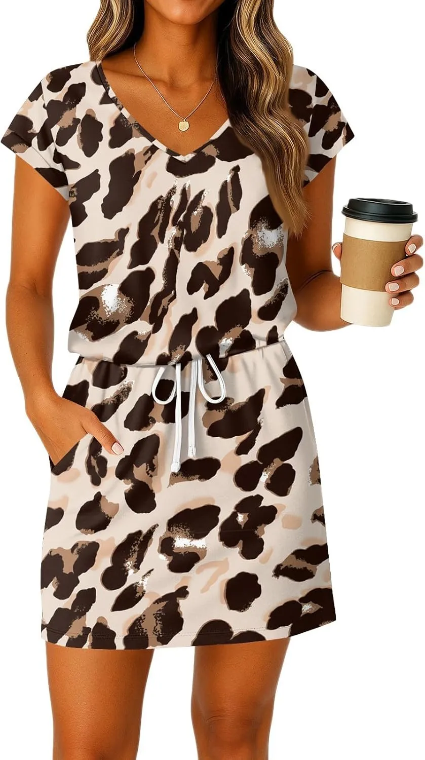 Dresses for Women 2025 Summer Casual Beach Sundress Short Sleeve Shift Dress Crewneck T-Shirt Dress with Pockets