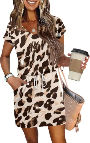 Dresses for Women 2025 Summer Casual Beach Sundress Short Sleeve Shift Dress Crewneck T-Shirt Dress with Pockets