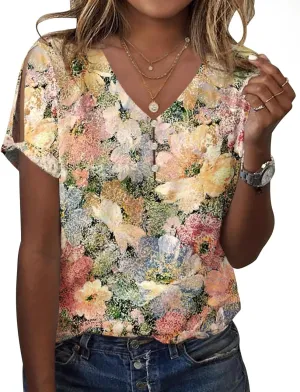 ETCYY NEW Womens Summer Tunic Tops 2025 Short Sleeve Cold Shoulder Shirts Dressy Casual Blouses