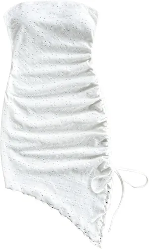 Floerns Women's Strapless Tube Tops Dress Drawstring Asymmetrical Hem Bodycon Dress
