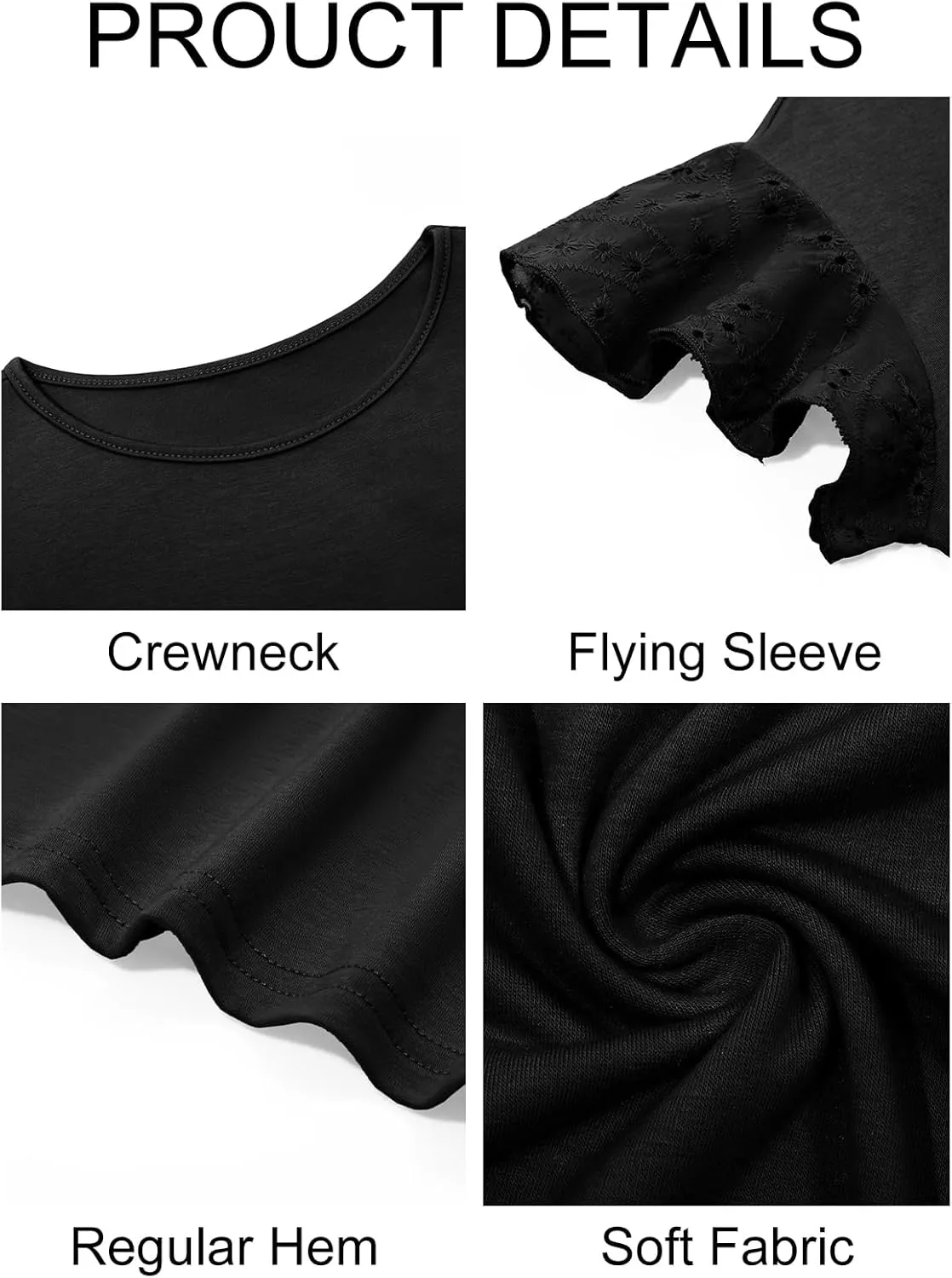 Imily Bela Girls Ruffle Sleeve Shirts Summer Crewneck Eyelet Tee Tops Casual Cute Blouse 4-15 Years