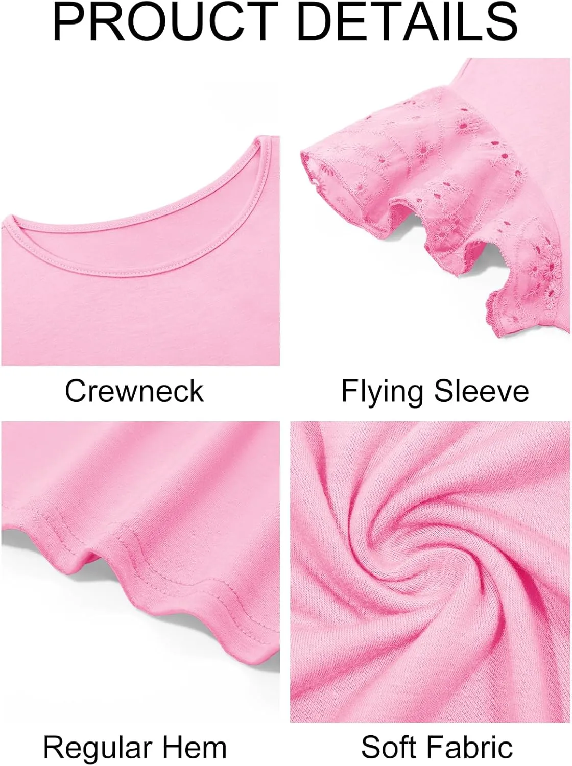 Imily Bela Girls Ruffle Sleeve Shirts Summer Crewneck Eyelet Tee Tops Casual Cute Blouse 4-15 Years