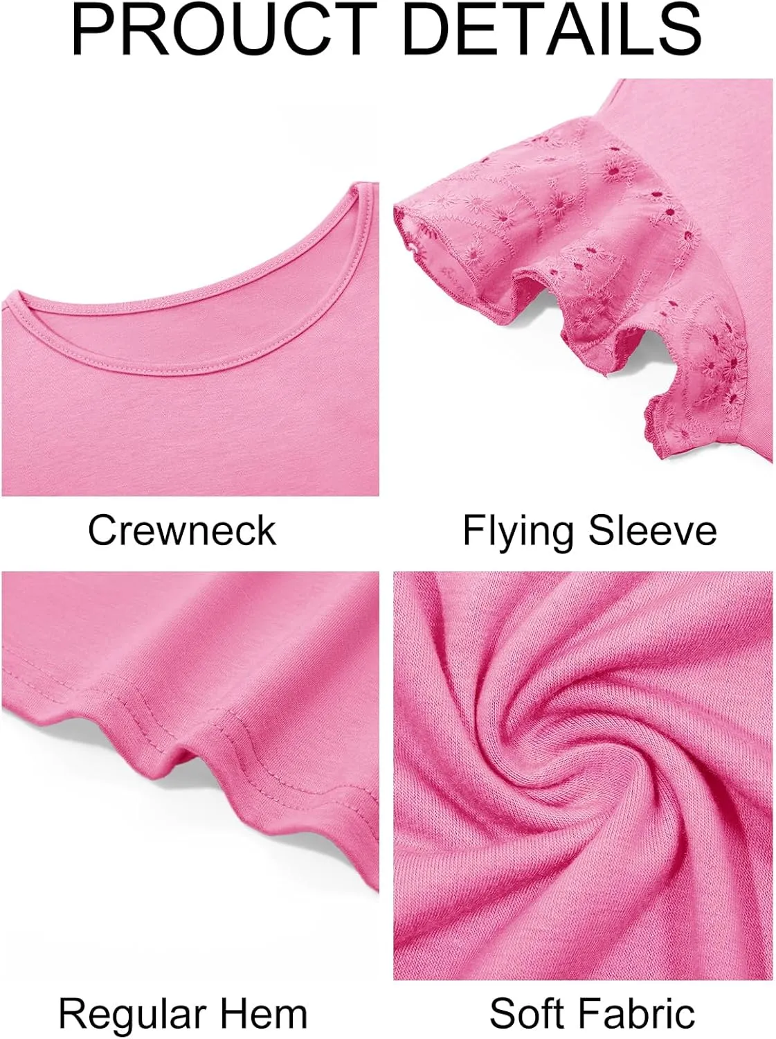 Imily Bela Girls Ruffle Sleeve Shirts Summer Crewneck Eyelet Tee Tops Casual Cute Blouse 4-15 Years