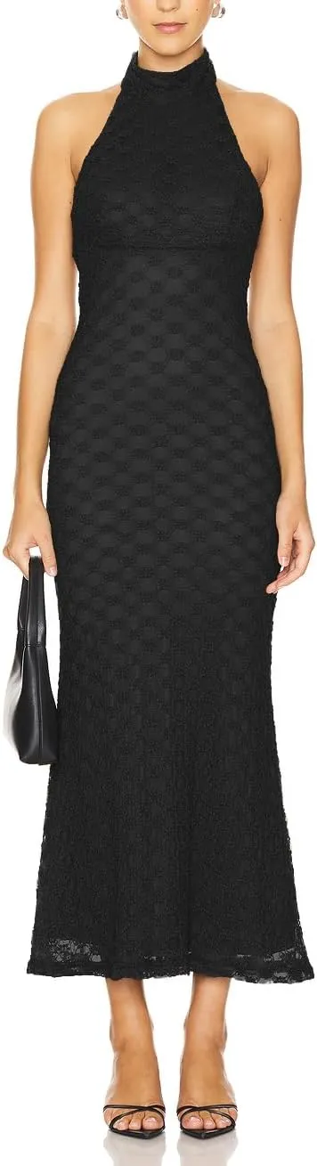 JLCNCUE Women's Elegant Halter Neck Floral Lace Mermaid Maxi Dress Sleeveless Open Back Cocktail Party Dress 399