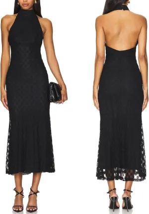 JLCNCUE Women's Elegant Halter Neck Floral Lace Mermaid Maxi Dress Sleeveless Open Back Cocktail Party Dress 399