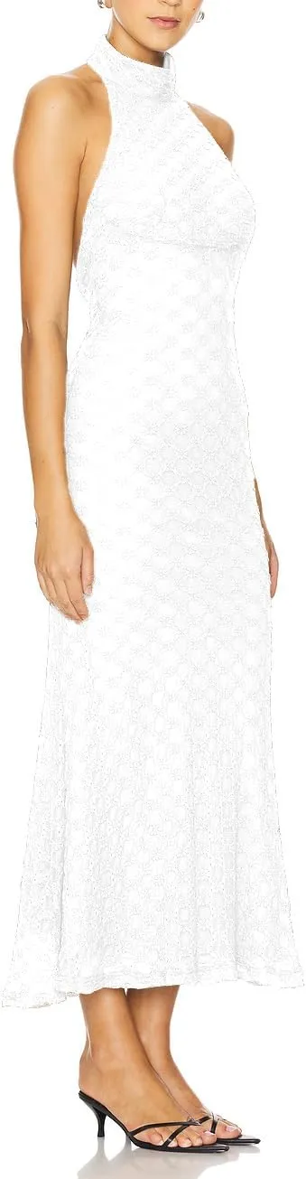JLCNCUE Women's Elegant Halter Neck Floral Lace Mermaid Maxi Dress Sleeveless Open Back Cocktail Party Dress 399