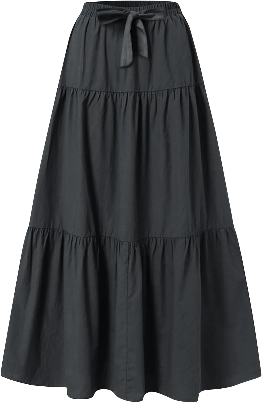 Linen Maxi Skirts for Women 2025 Summer Boho Long Flowy Bow Tie Elastic High Waist Tiered Swing Pleated A Line Skirt