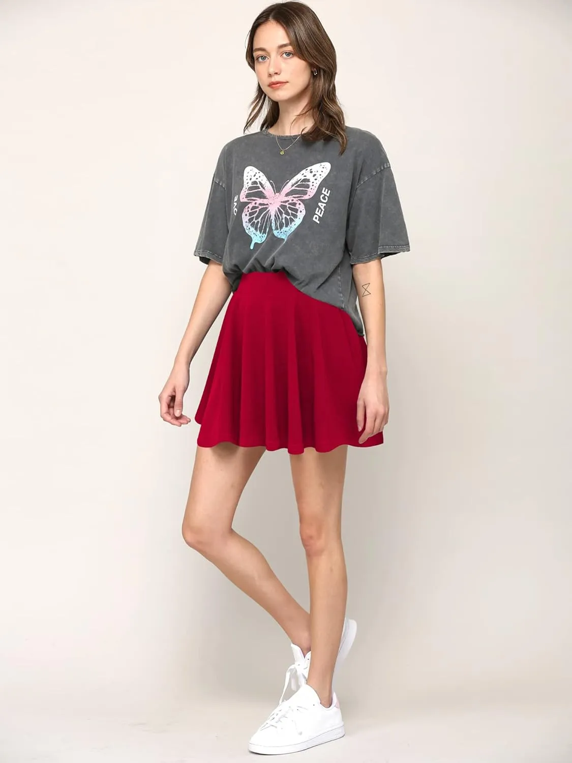 Made By Johnny Women's Casual Stretchy Flared Pleated Mini Skater Skirt with Shorts