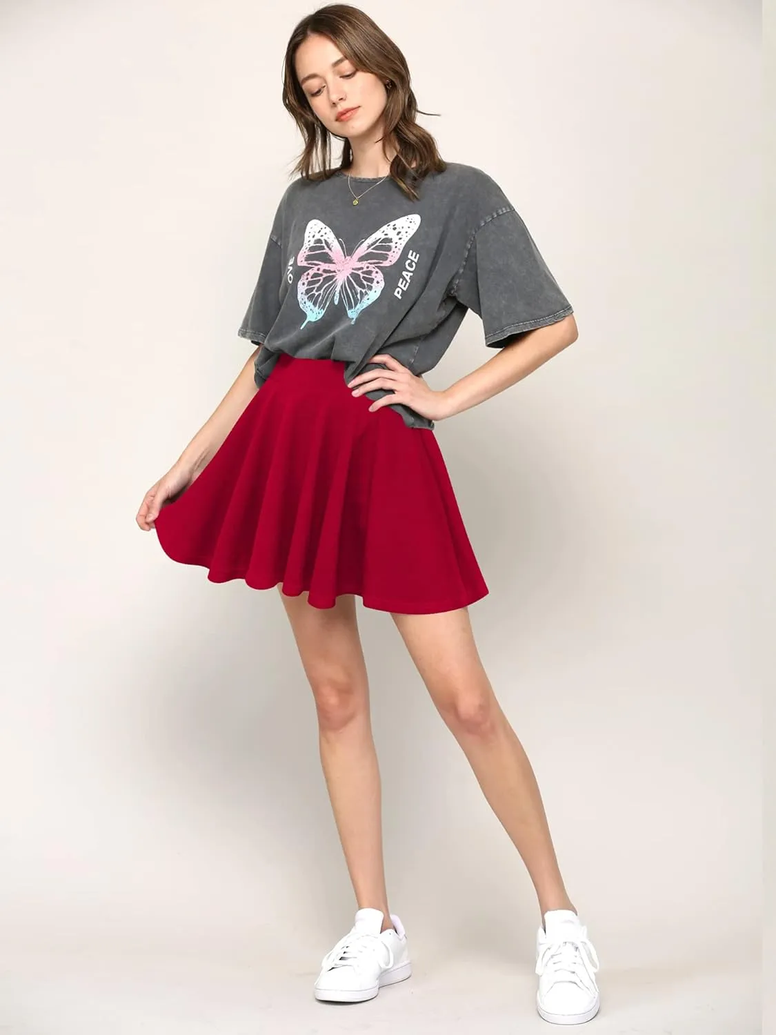 Made By Johnny Women's Casual Stretchy Flared Pleated Mini Skater Skirt with Shorts