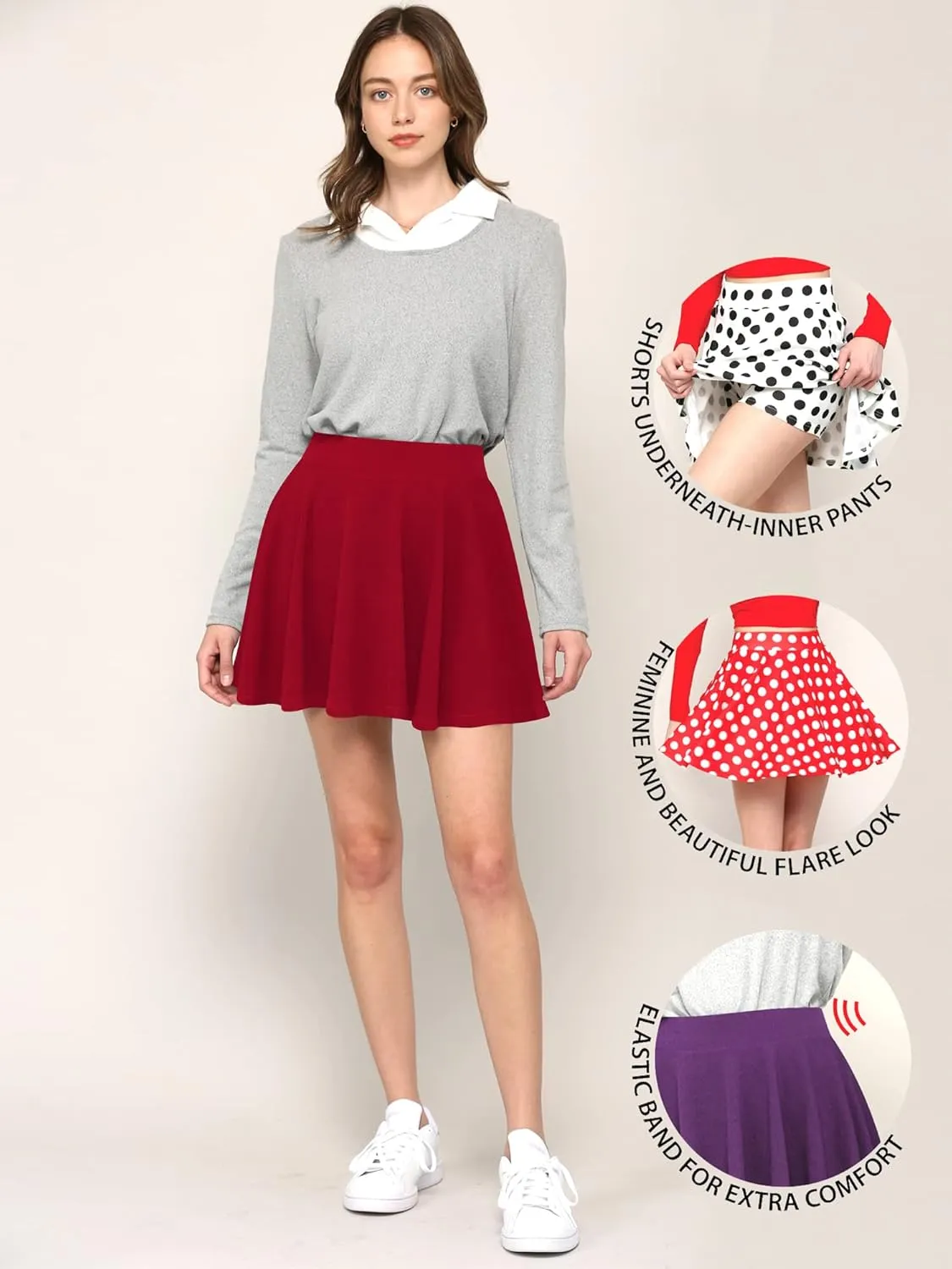 Made By Johnny Women's Casual Stretchy Flared Pleated Mini Skater Skirt with Shorts