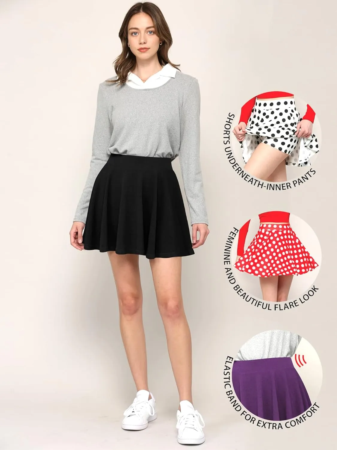 Made By Johnny Women's Casual Stretchy Flared Pleated Mini Skater Skirt with Shorts