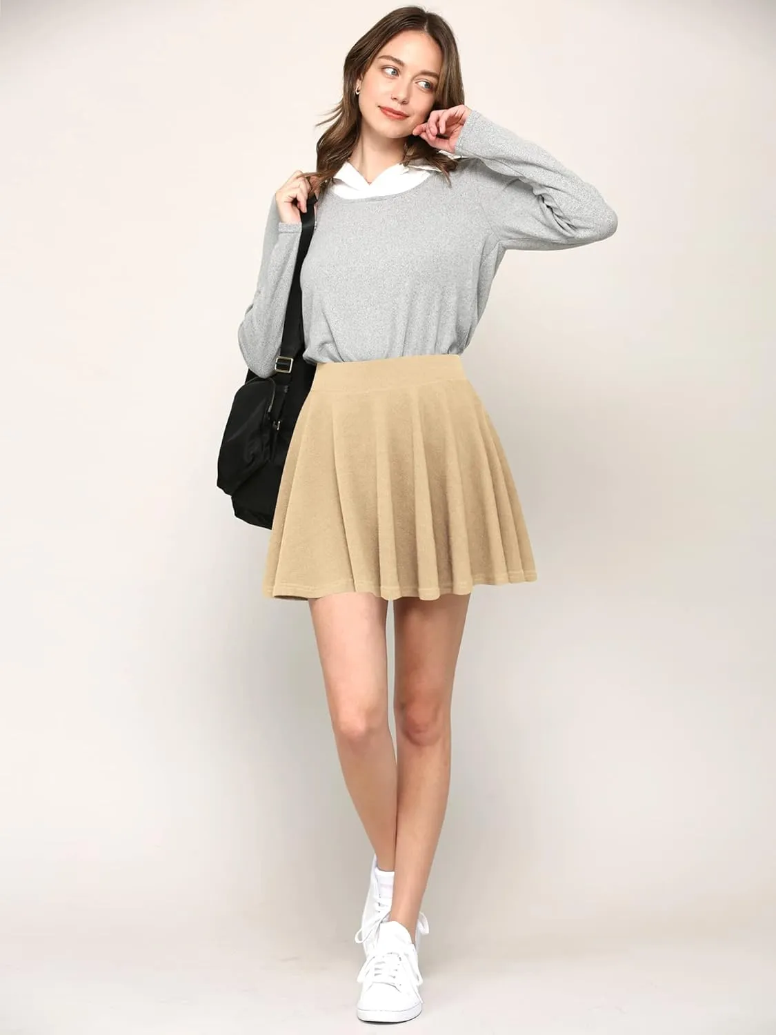 Made By Johnny Women's Casual Stretchy Flared Pleated Mini Skater Skirt with Shorts