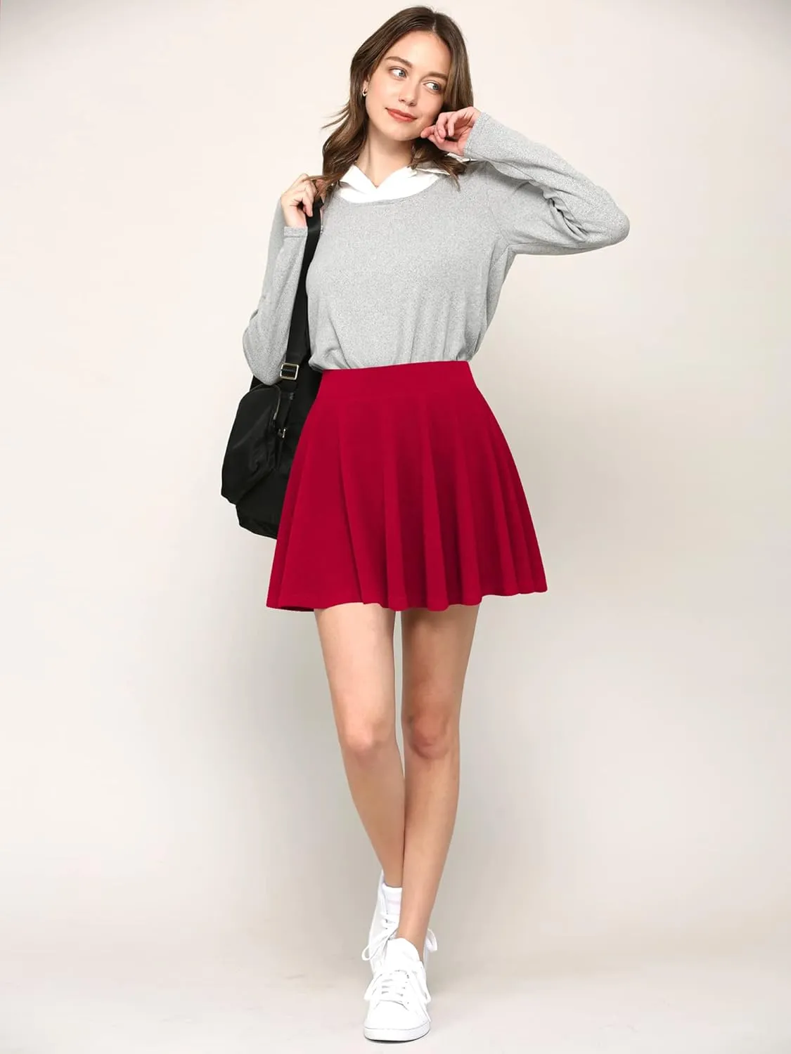 Made By Johnny Women's Casual Stretchy Flared Pleated Mini Skater Skirt with Shorts