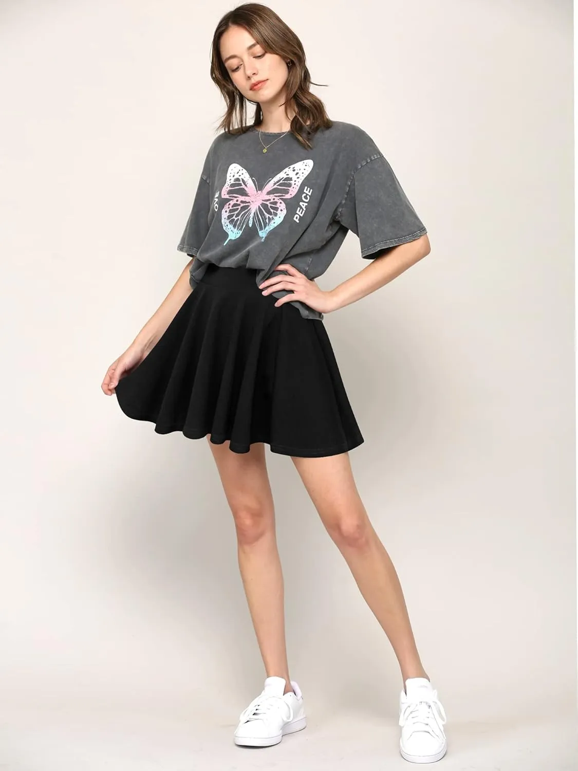 Made By Johnny Women's Casual Stretchy Flared Pleated Mini Skater Skirt with Shorts