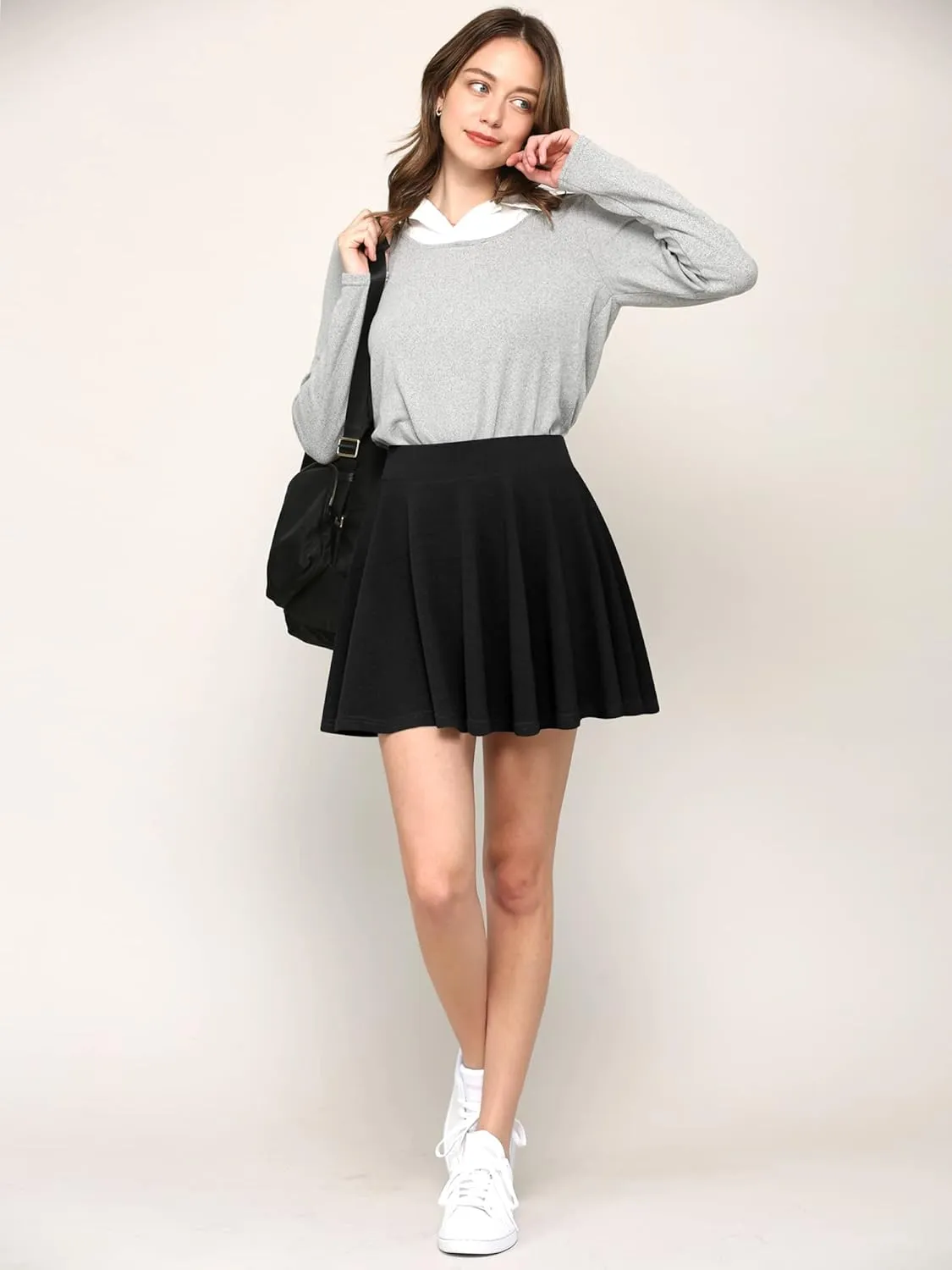 Made By Johnny Women's Casual Stretchy Flared Pleated Mini Skater Skirt with Shorts