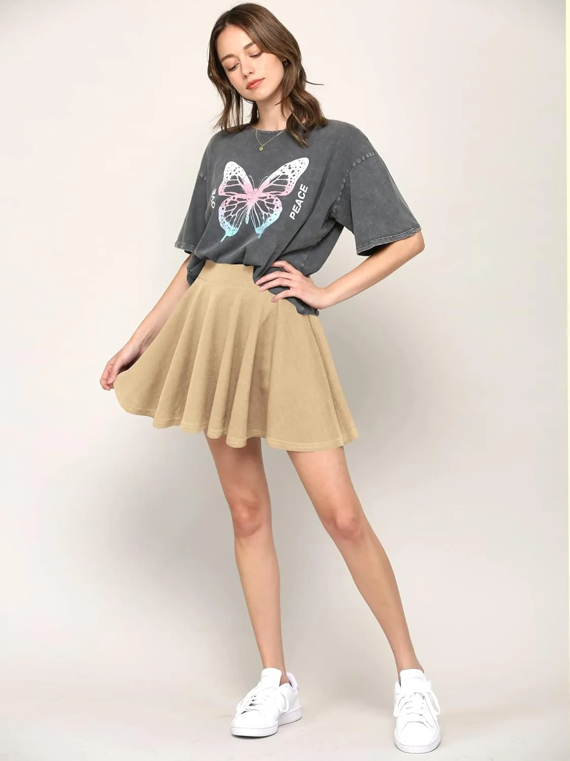 Made By Johnny Women's Casual Stretchy Flared Pleated Mini Skater Skirt with Shorts