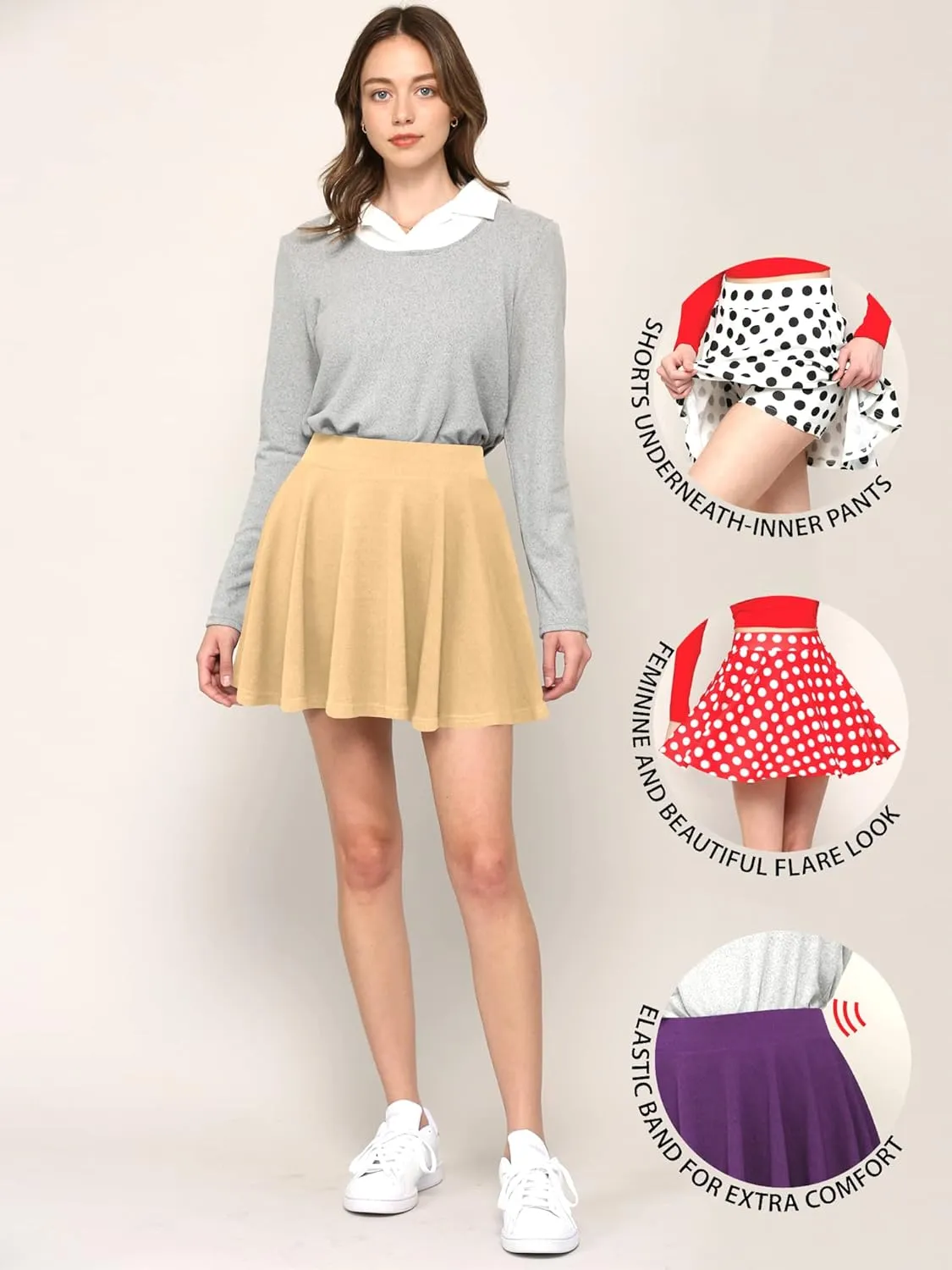 Made By Johnny Women's Casual Stretchy Flared Pleated Mini Skater Skirt with Shorts