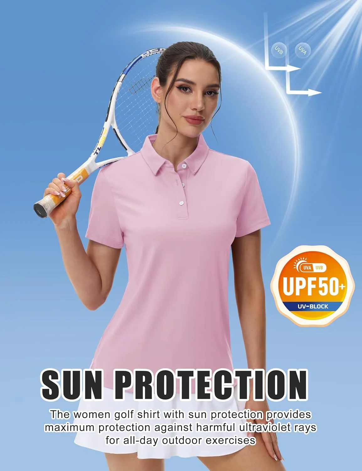 MAGCOMSEN Women's Polos Golf Shirts Short Sleeve UPF 50  Collared Shirt Quick Dry Tennis Work Athletic Tops