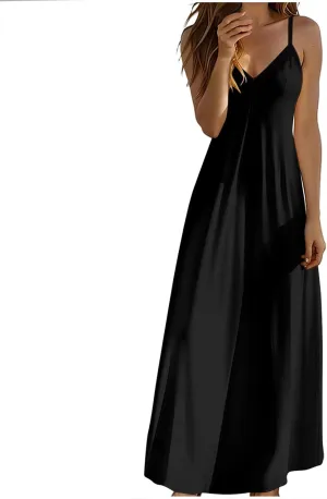 Maxi Dress for Women 2025 Casual Adjustable Spaghetti Strap Summer Long Dresses Flowy Wrap V Neck Beach Vacation Sundress