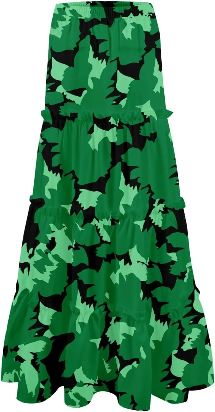 Maxi Tiered Skirts for Women 2025 Boho Floral High Elastic Waist Long Flowy Skirt A-Line Ruffle Hem Beach Cover Ups