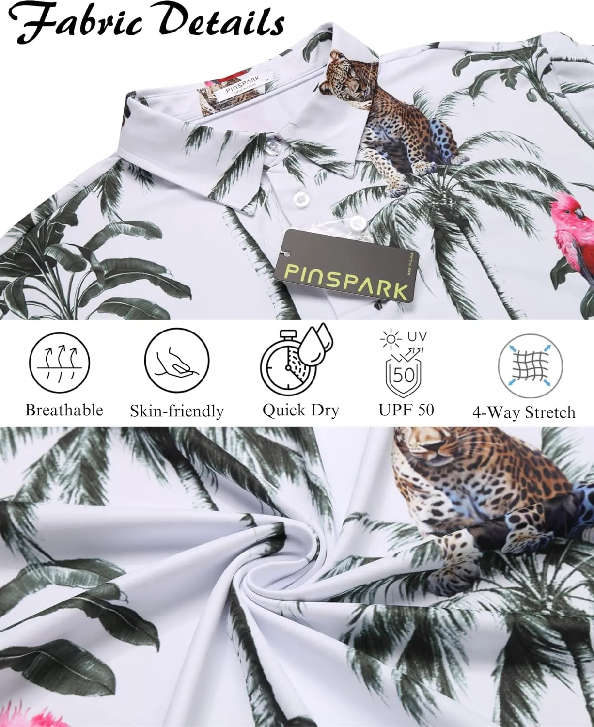 PINSPARK Men's Dry Fit Golf Shirts Moisture Wicking Performance Polo Shirts for Men Summer Print Golf Polo Shirt Short Sleeve