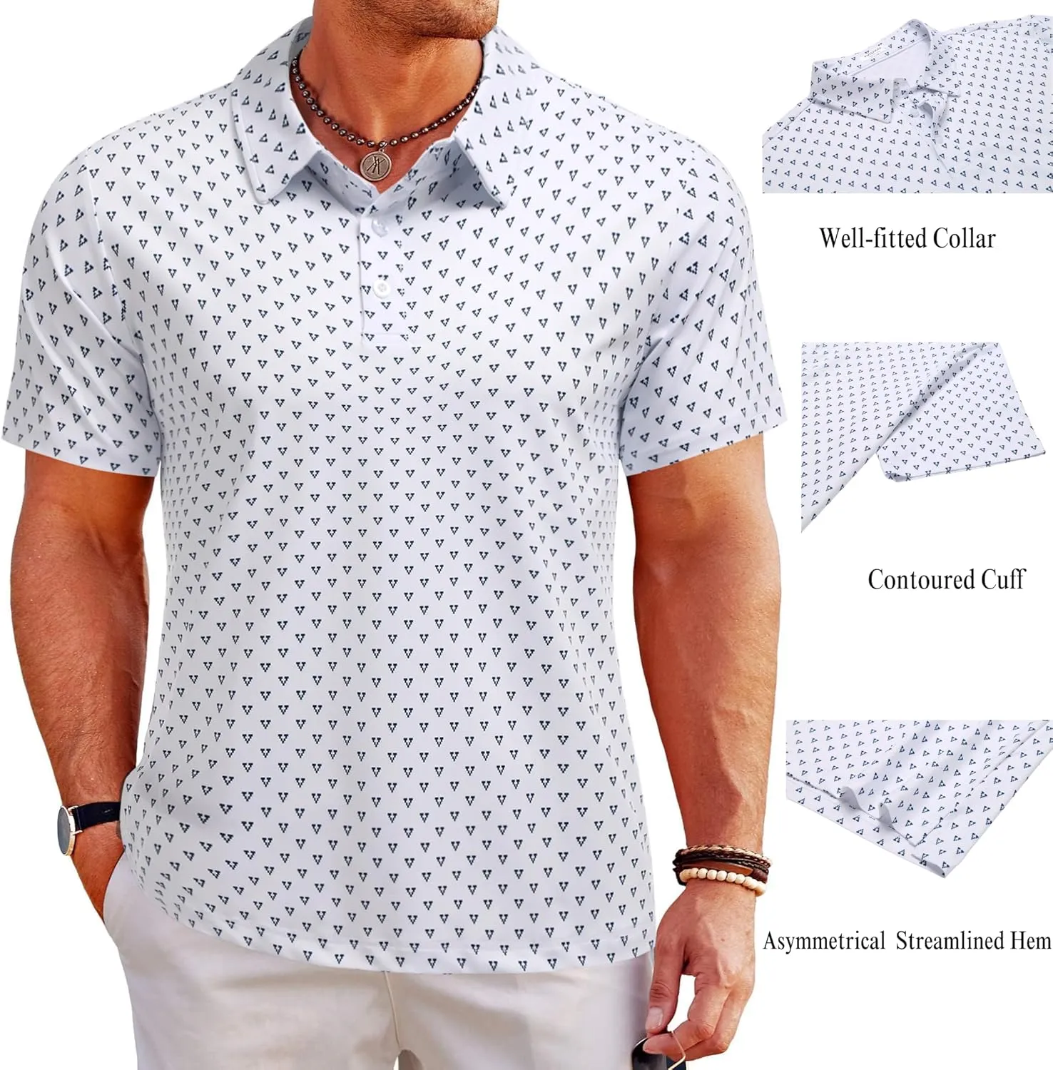 PINSPARK Men's Dry Fit Golf Shirts Moisture Wicking Performance Polo Shirts for Men Summer Print Golf Polo Shirt Short Sleeve