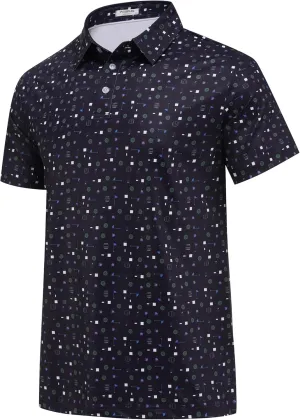 PINSPARK Men's Dry Fit Golf Shirts Moisture Wicking Performance Polo Shirts for Men Summer Print Golf Polo Shirt Short Sleeve