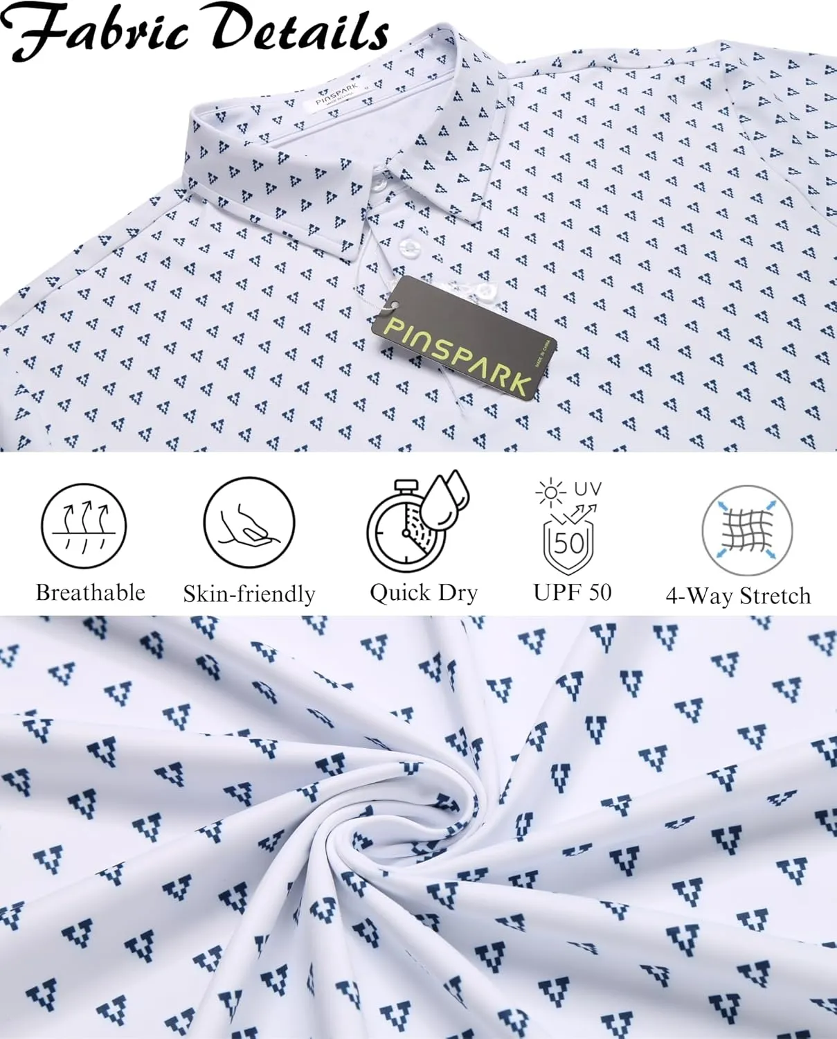 PINSPARK Men's Dry Fit Golf Shirts Moisture Wicking Performance Polo Shirts for Men Summer Print Golf Polo Shirt Short Sleeve