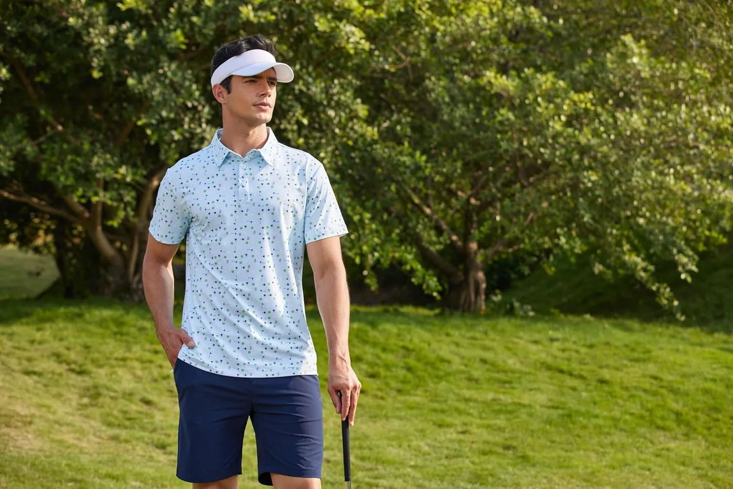 PINSPARK Men's Dry Fit Golf Shirts Moisture Wicking Performance Polo Shirts for Men Summer Print Golf Polo Shirt Short Sleeve