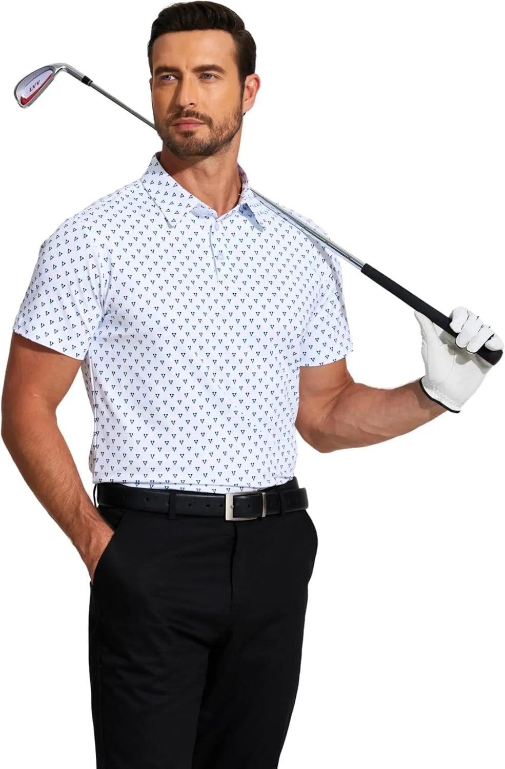PINSPARK Men's Dry Fit Golf Shirts Moisture Wicking Performance Polo Shirts for Men Summer Print Golf Polo Shirt Short Sleeve