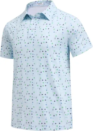 PINSPARK Men's Dry Fit Golf Shirts Moisture Wicking Performance Polo Shirts for Men Summer Print Golf Polo Shirt Short Sleeve