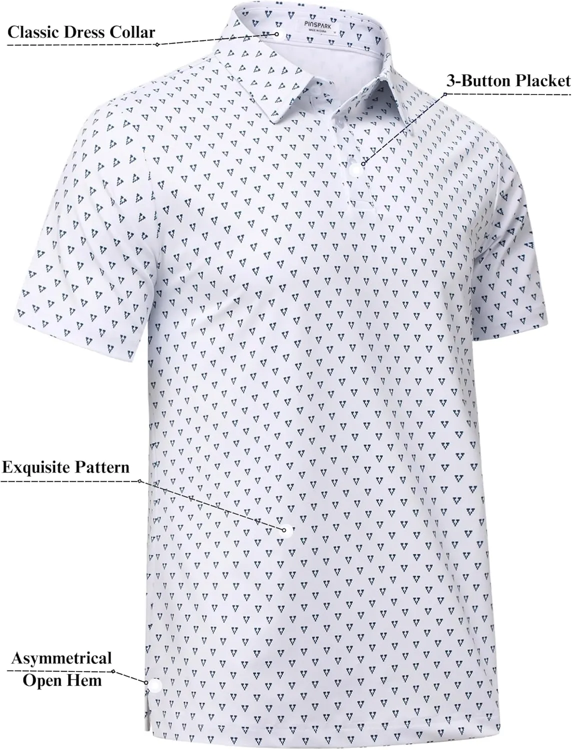 PINSPARK Men's Dry Fit Golf Shirts Moisture Wicking Performance Polo Shirts for Men Summer Print Golf Polo Shirt Short Sleeve