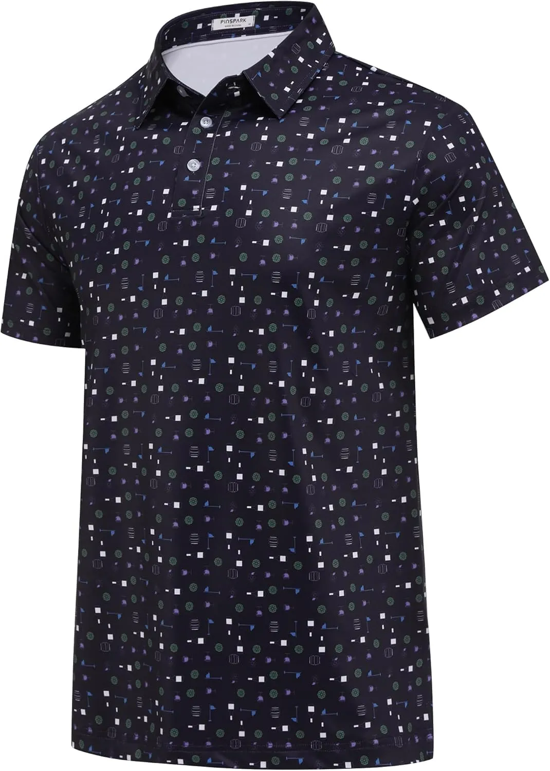 PINSPARK Men's Dry Fit Golf Shirts Moisture Wicking Performance Polo Shirts for Men Summer Print Golf Polo Shirt Short Sleeve
