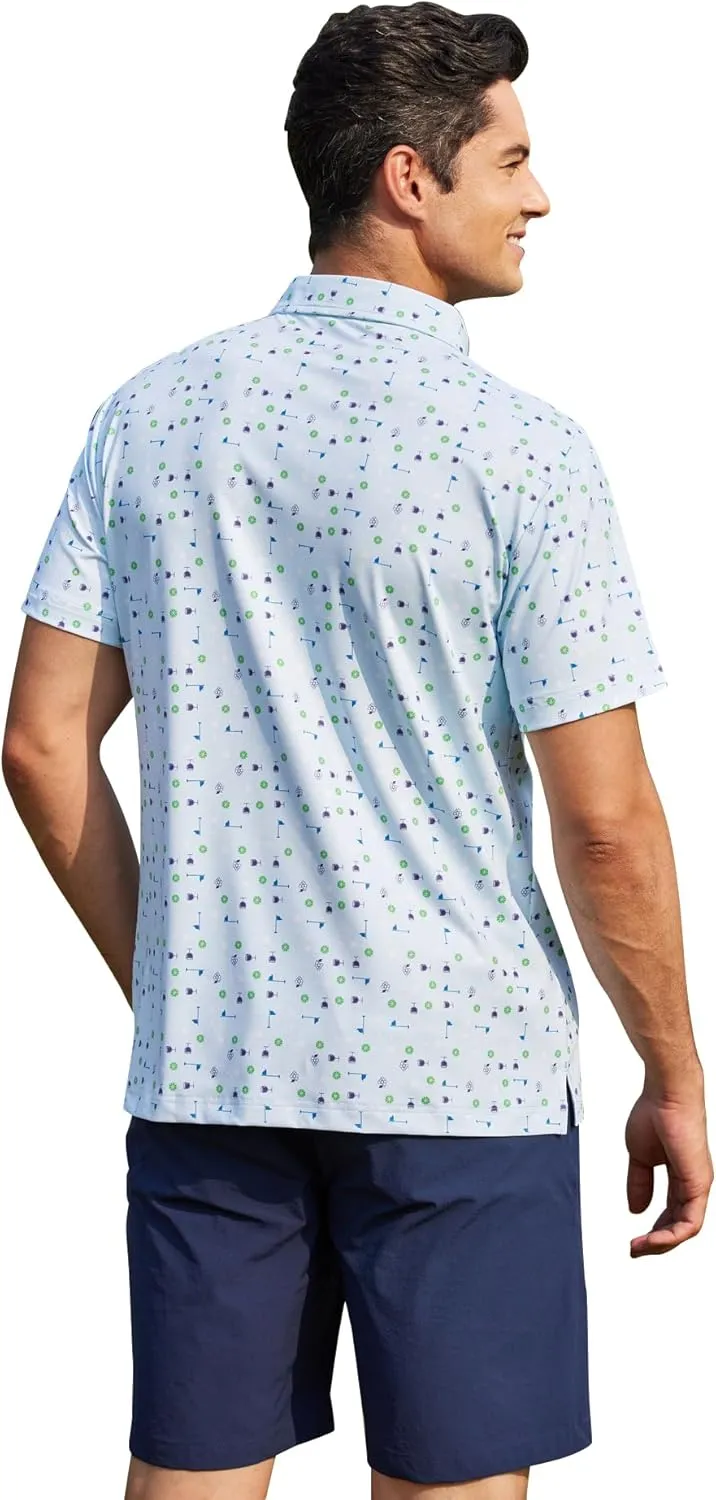 PINSPARK Men's Dry Fit Golf Shirts Moisture Wicking Performance Polo Shirts for Men Summer Print Golf Polo Shirt Short Sleeve