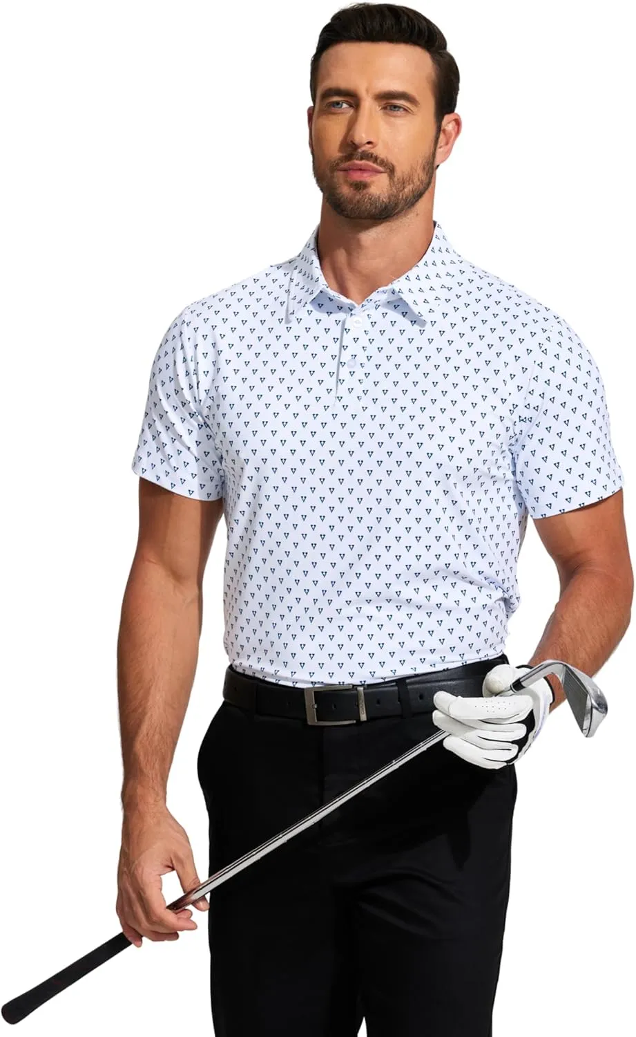 PINSPARK Men's Dry Fit Golf Shirts Moisture Wicking Performance Polo Shirts for Men Summer Print Golf Polo Shirt Short Sleeve