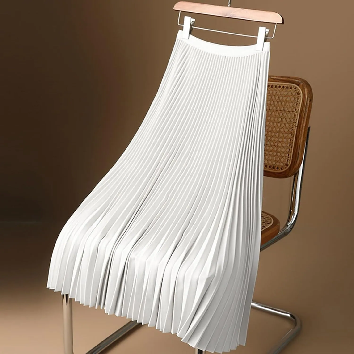 Plus Size Skirts for Women Elastic High Waist Soft Satin Flowy Party Metallic Shiny Accordion Pleated Midi Skirt