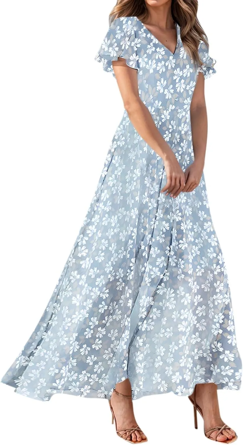 Summer Dresses for Women 2025 Flowy Floral Maxi Dress Elegant Empire Waist Beach Dresses