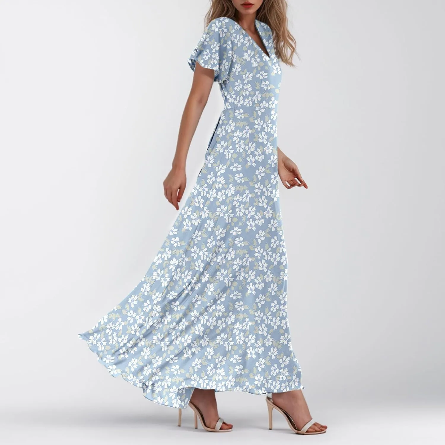 Summer Dresses for Women 2025 Flowy Floral Maxi Dress Elegant Empire Waist Beach Dresses