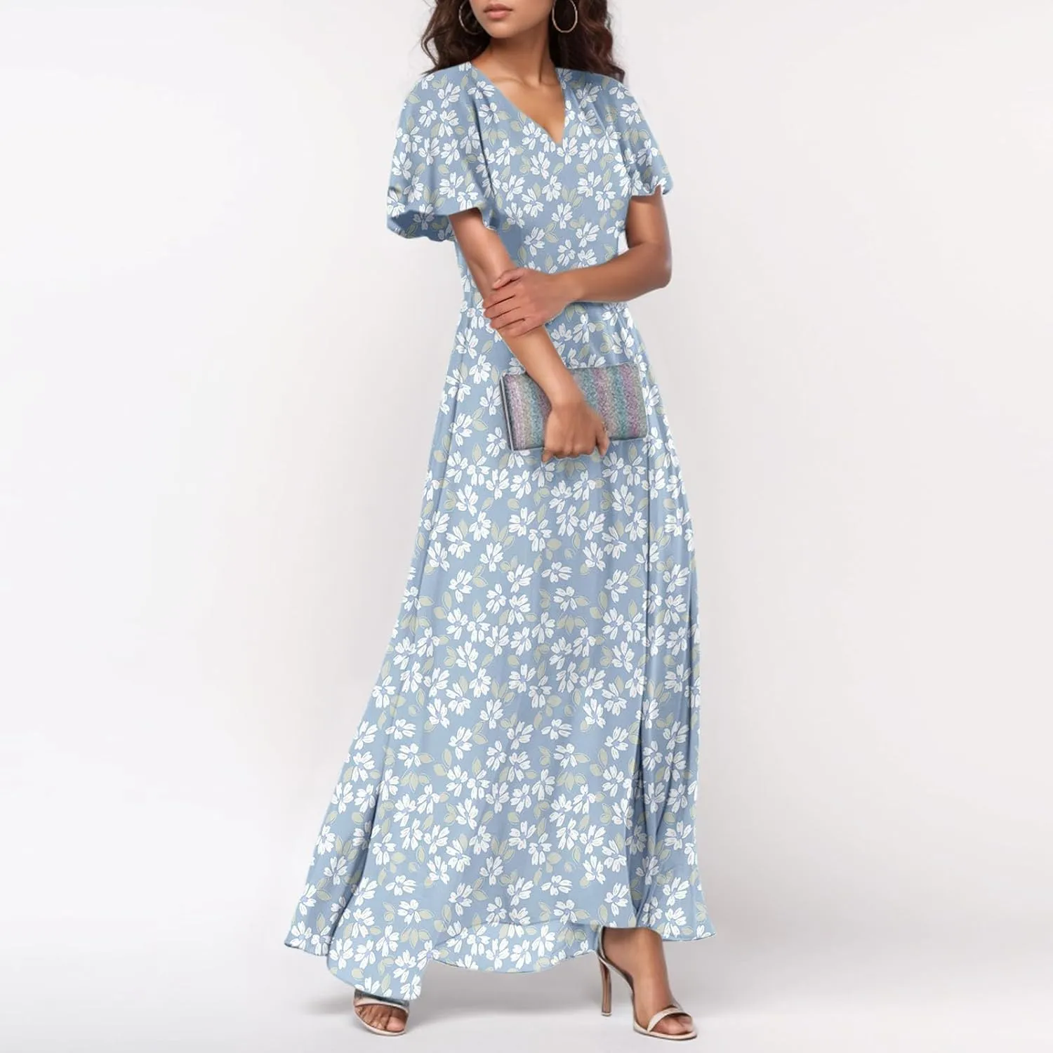 Summer Dresses for Women 2025 Flowy Floral Maxi Dress Elegant Empire Waist Beach Dresses