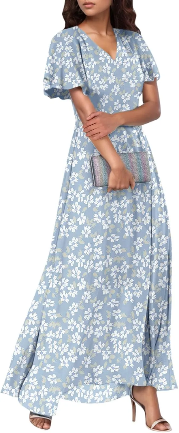 Summer Dresses for Women 2025 Flowy Floral Maxi Dress Elegant Empire Waist Beach Dresses