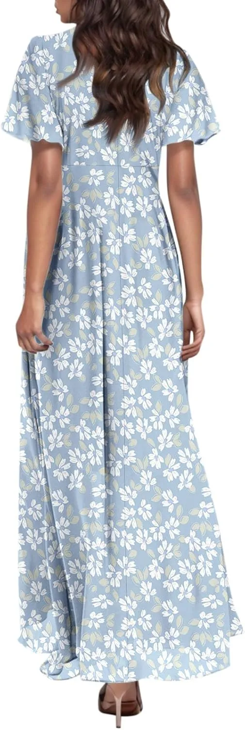 Summer Dresses for Women 2025 Flowy Floral Maxi Dress Elegant Empire Waist Beach Dresses