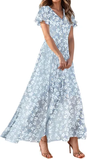 Summer Dresses for Women 2025 Flowy Floral Maxi Dress Elegant Empire Waist Beach Dresses