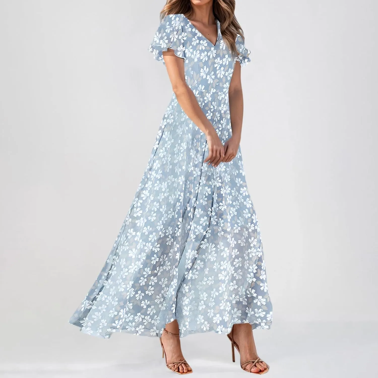 Summer Dresses for Women 2025 Flowy Floral Maxi Dress Elegant Empire Waist Beach Dresses