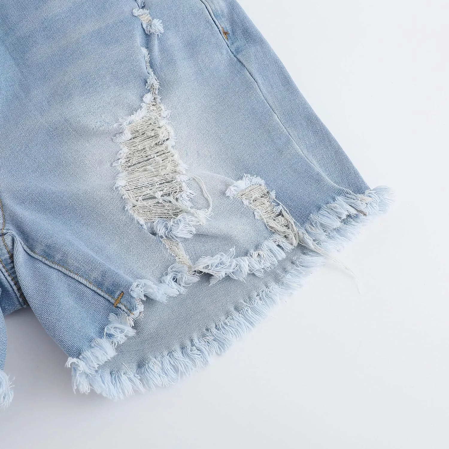 THUNDER STAR Stretchy Jean Shorts for Women Mid Rise Distressed Denim Shorts Ripped Casual Summer Shorts